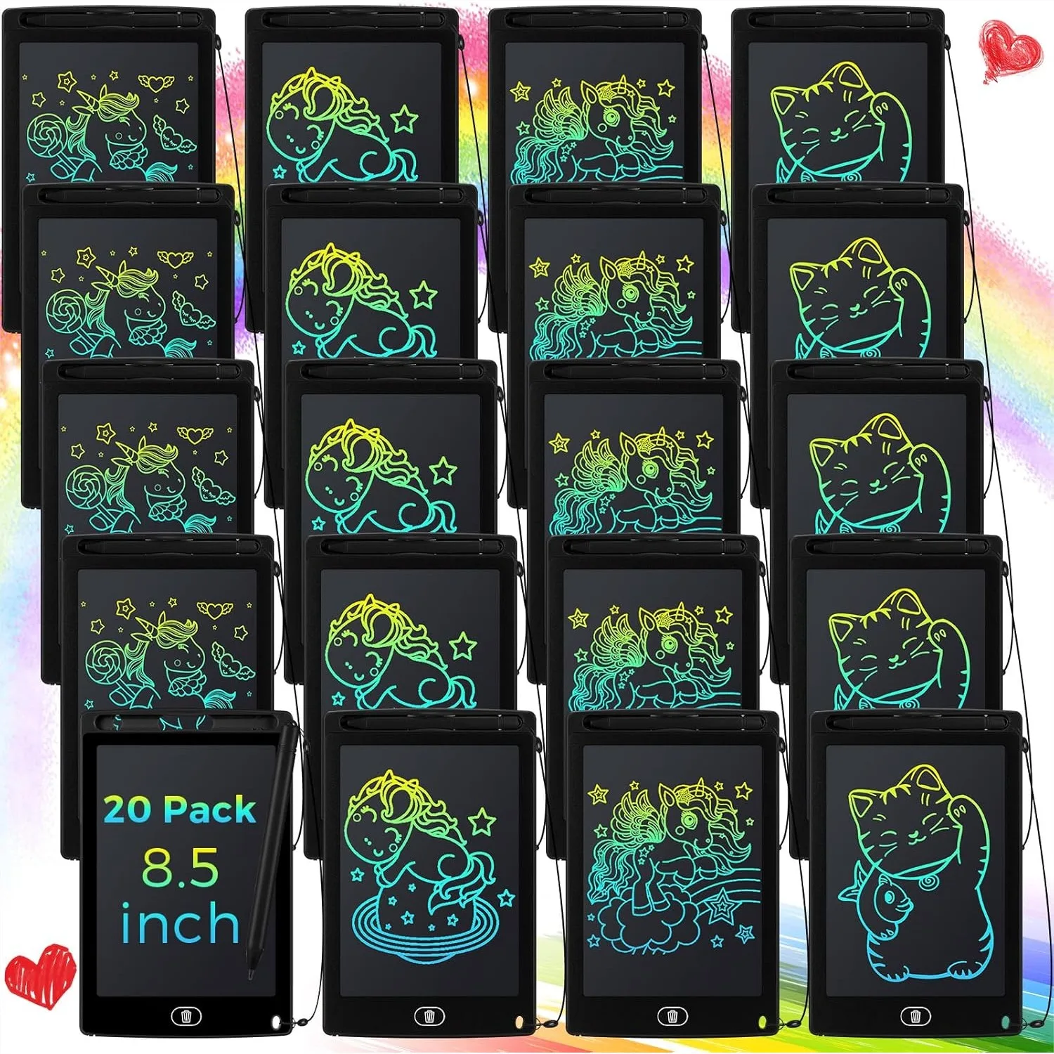 20 Pack LCD Writing Tablet for Kids 8.5 Inch Colorful Drawing Board Reusable Erasable Doodle Pad Educational Learning Toy for
20 Pack LCD Writing Tablet for Kids 8.5 Inch Colorful Drawing Board Reusable Erasable Doodle Pad Educational Learning Toy for