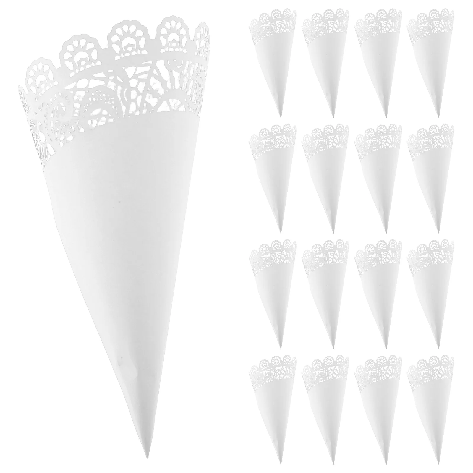 50pcs Paper Flower Paper Cone Bouquet Holder Cones Elegant Hollow Lace Pattern Confetti Holder Wedding Party Decorations
50pcs Paper Flower Paper Cone Bouquet Holder Cones Elegant Hollow Lace Pattern Confetti Holder Wedding Party Decorations