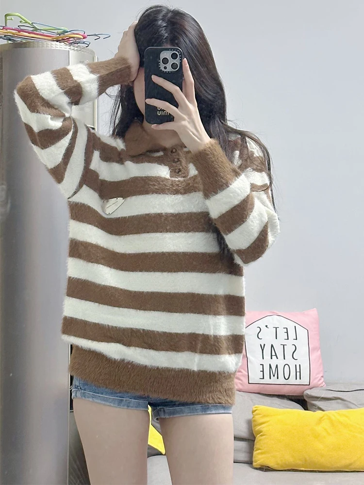 KING BRAND Knitted Ne Sweater Women's Casual Sle Imitation Mink Coat Brown Stripes Street Faion Regular Length
KING BRAND Knitted Ne Sweater Women's Casual Sle Imitation Mink Coat Brown Stripes Street Faion Regular Length