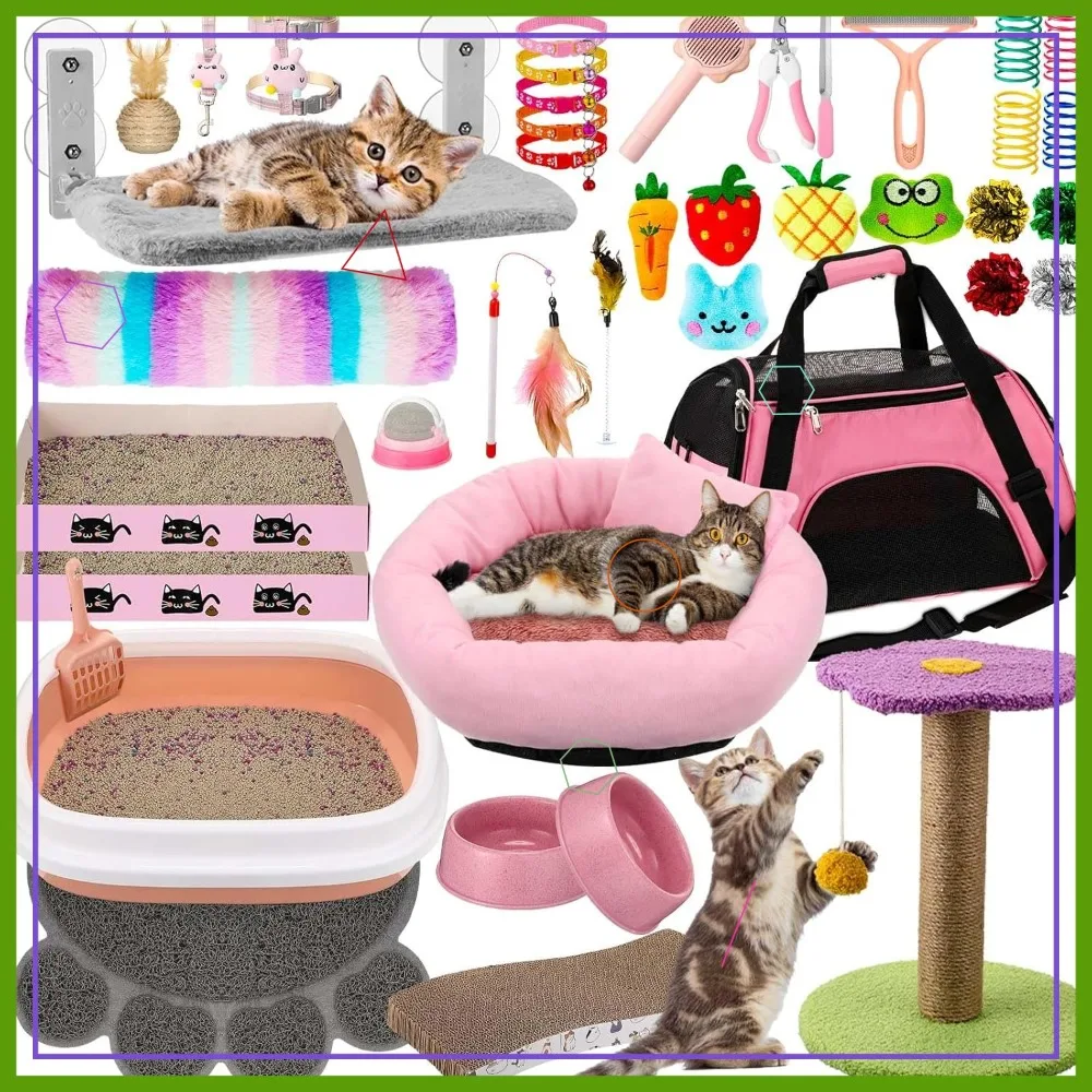 40 Pcs Kitten Starter Kit: Litter Box, Carrier, Bed, Climbing Post, Scratch Pad, Hammock, Bowls, Mat, Collars & More (Pink)
40 Pcs Kitten Starter Kit: Litter Box, Carrier, Bed, Climbing Post, Scratch Pad, Hammock, Bowls, Mat, Collars & More (Pink)