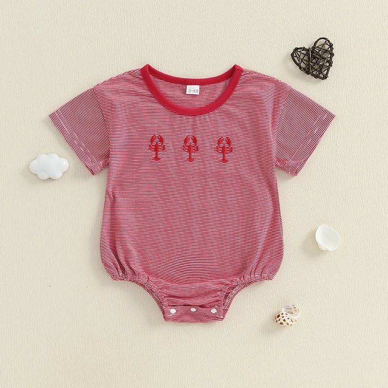 Baby Summer Romper Lobster Embroidery Stripe Print Short Sleeve Round Neck Jumpsuit for Boys and Girls
Baby Summer Romper Lobster Embroidery Stripe Print Short Sleeve Round Neck Jumpsuit for Boys and Girls