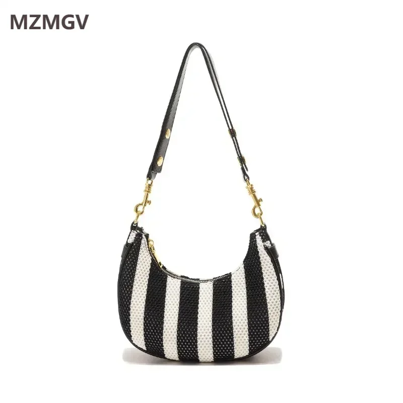 Meet You Women's Half Moon Hobo Bag Simple Black White Color Contrast Stripe Armpit Bag High Quality Seaside Beach Shoulder Bag
Meet You Women's Half Moon Hobo Bag Simple Black White Color Contrast Stripe Armpit Bag High Quality Seaside Beach Shoulder Bag