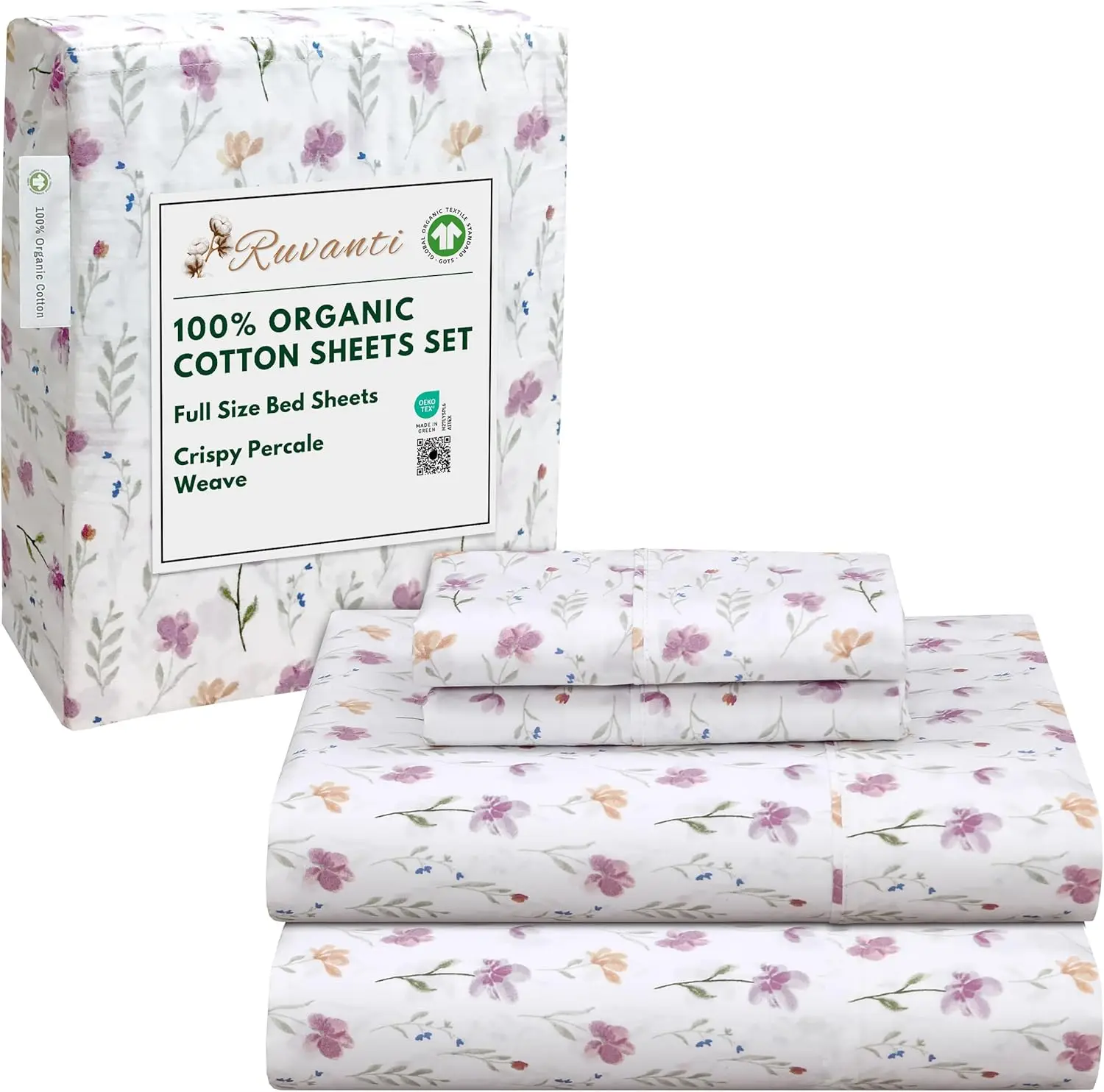 100% Cotton Full Size Sheets, Percale Weave, 4-Piece Bedding Set, Deep Pocket 15", Soft & Durable
100% Cotton Full Size Sheets, Percale Weave, 4-Piece Bedding Set, Deep Pocket 15", Soft & Durable