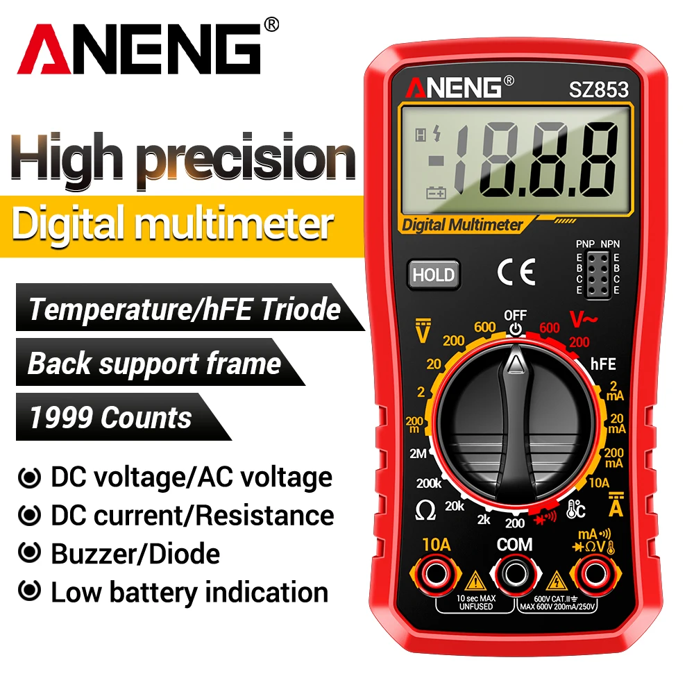 High precision multimeter ANENG SZ853 600V voltage 10A current with temperature triode testing and maintenance electrician meter
High precision multimeter ANENG SZ853 600V voltage 10A current with temperature triode testing and maintenance electrician meter