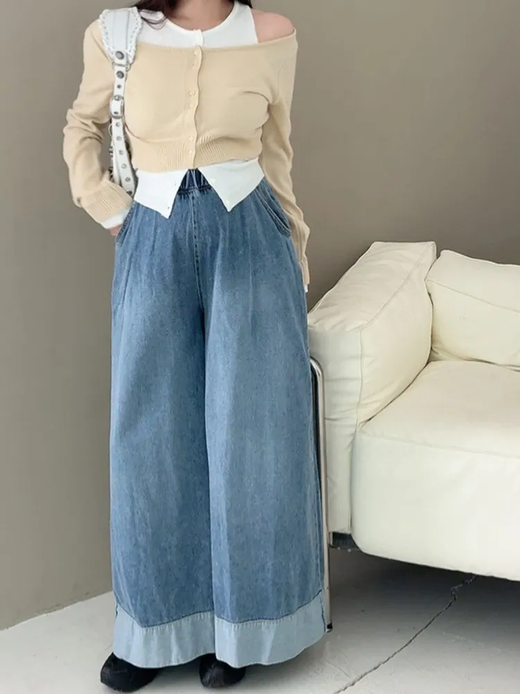 Retro Washed Color Block Denim Jeans Women's Loose Casual Wide Leg Pants Conceal Flattering Long Trousers Autumn 2025
Retro Washed Color Block Denim Jeans Women's Loose Casual Wide Leg Pants Conceal Flattering Long Trousers Autumn 2025