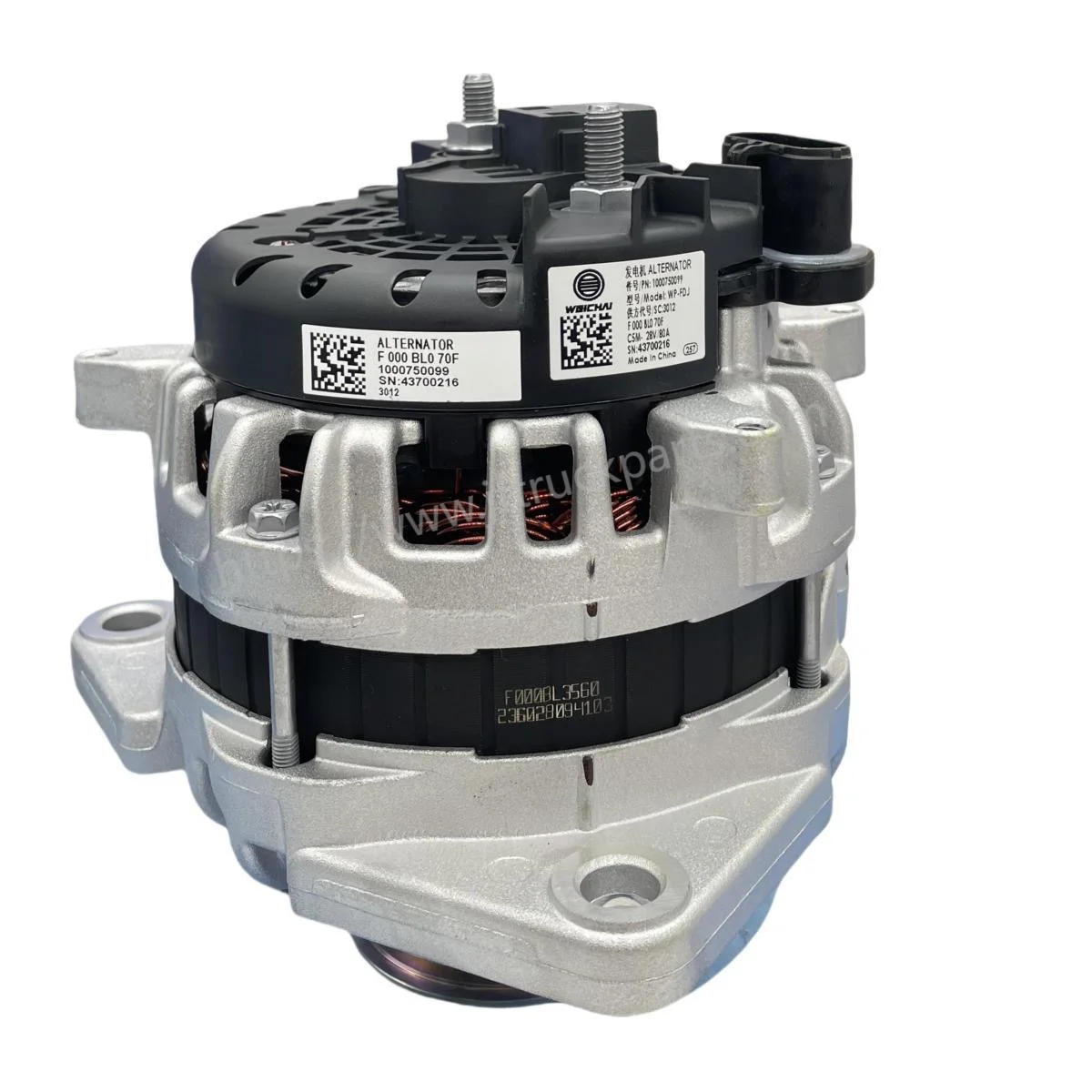 Chinese Sinotruk Howo Shacman Faw Dongfeng Trucks Alternator 1000750099 for Weichai Engine WP10 WP12 WP13
Chinese Sinotruk Howo Shacman Faw Dongfeng Trucks Alternator 1000750099 for Weichai Engine WP10 WP12 WP13