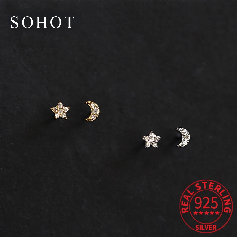 Classic Real 925 Sterling Silver Zircon Moon Star Stud 14K Gold Earrings For Women Asymmetry Cute Fine Jewelry Drop shipping
Classic Real 925 Sterling Silver Zircon Moon Star Stud 14K Gold Earrings For Women Asymmetry Cute Fine Jewelry Drop shipping