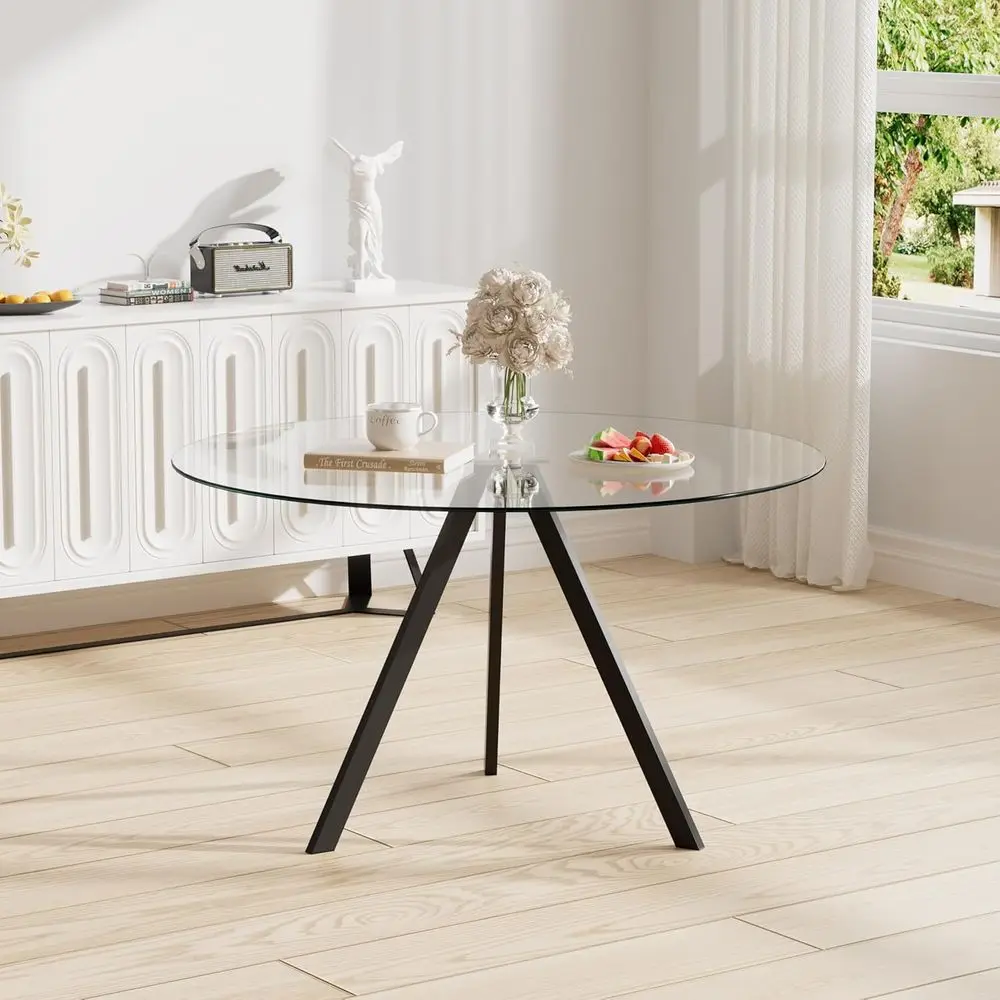 Modern 42 Round Glass Dining Table, Space-Saving Black Kitchen Table for Casual Dining
Modern 42 Round Glass Dining Table, Space-Saving Black Kitchen Table for Casual Dining