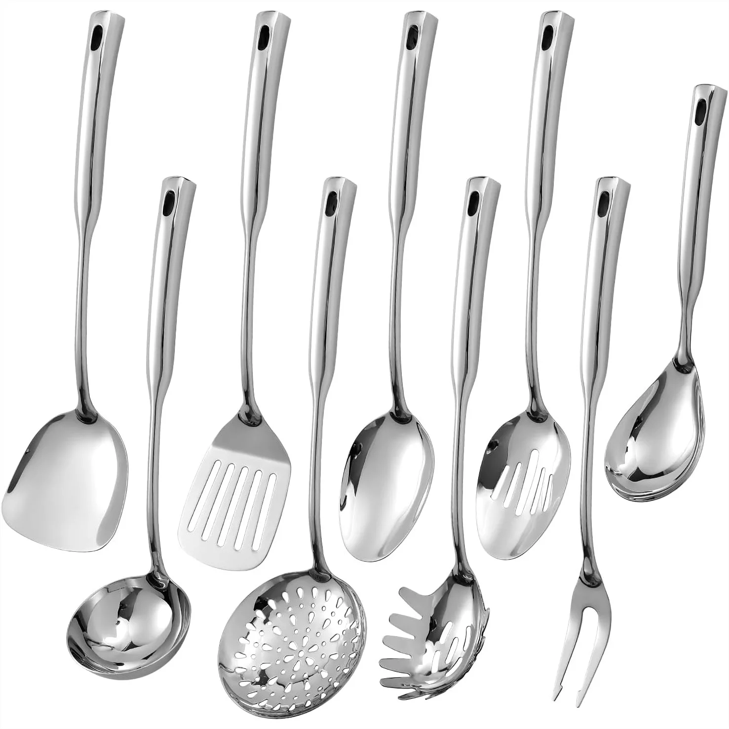 304 Stainless Steel 9-Piece Kitchen Utensils Set, Cooking Tools with Extended Handles for Safe Cooking, Rustproof and Dishwasher
304 Stainless Steel 9-Piece Kitchen Utensils Set, Cooking Tools with Extended Handles for Safe Cooking, Rustproof and Dishwasher