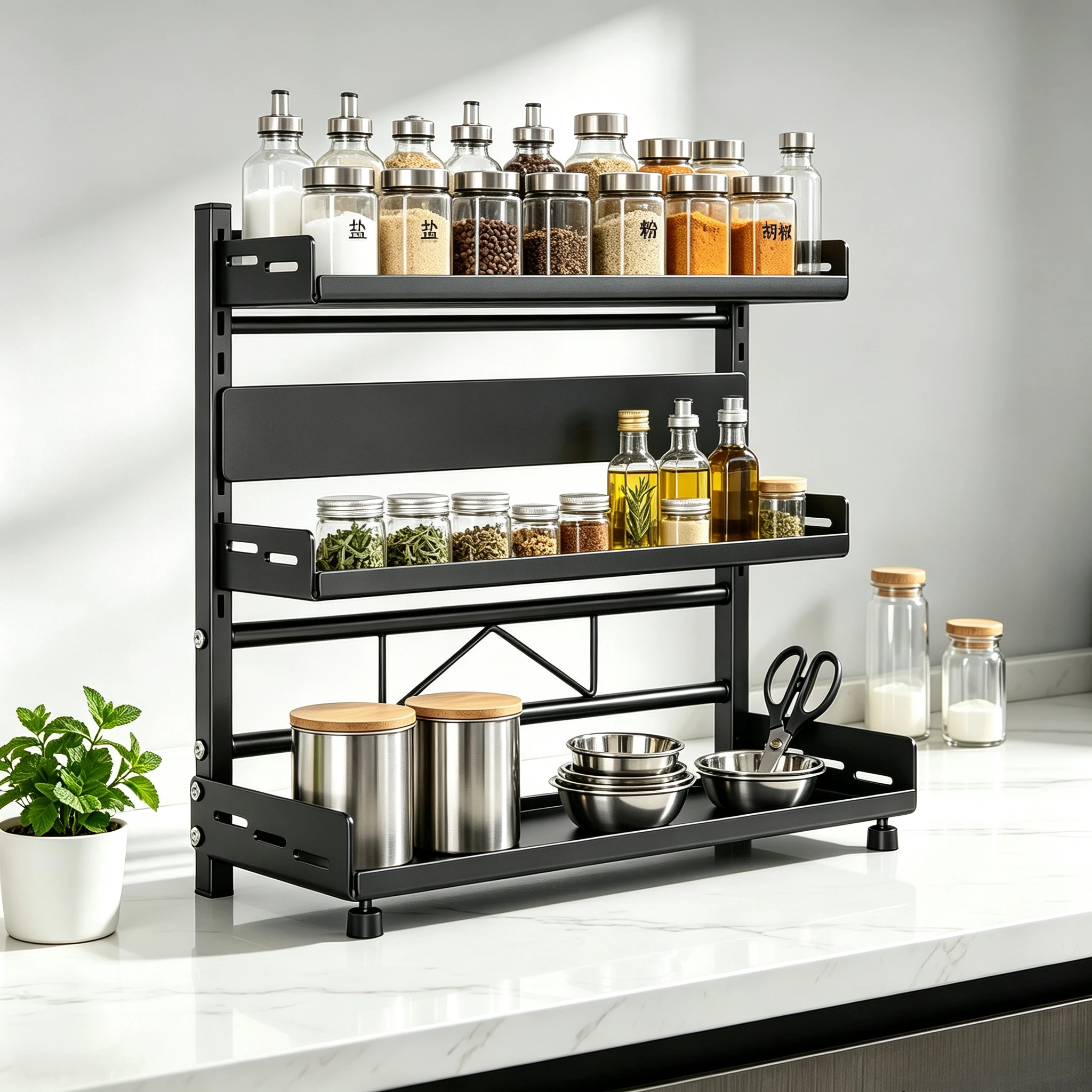 2/3 Tier Spice Storage Rack Height-Adjustable for Countertop Spice Organization for Cabinet Kitchen Organizer Metal Shelf
2/3 Tier Spice Storage Rack Height-Adjustable for Countertop Spice Organization for Cabinet Kitchen Organizer Metal Shelf