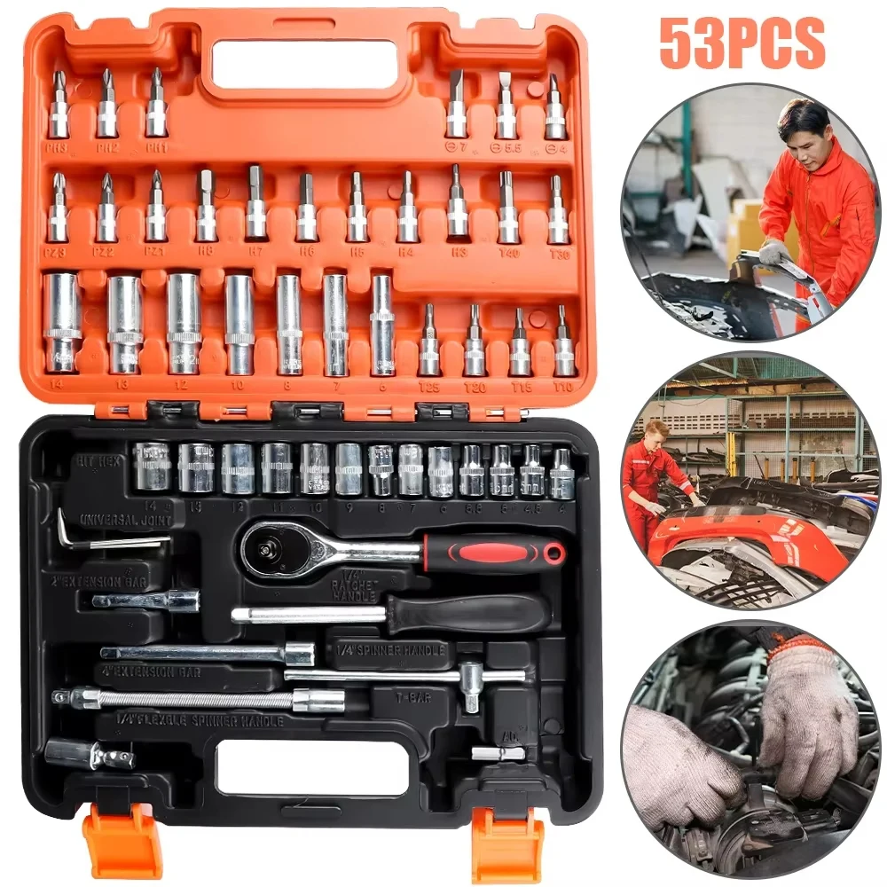 53-piece set of tube wrench tools, auto repair set wrench Xiaofei 1/4 ratchet wrench set, household hardware repair
53-piece set of tube wrench tools, auto repair set wrench Xiaofei 1/4 ratchet wrench set, household hardware repair