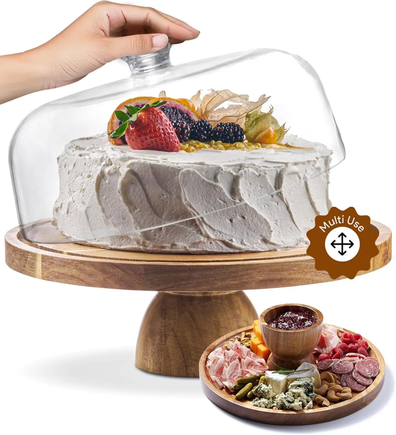 12in Acacia Wood Cake Stand with Dome Lid, 2-in-1 Display & Charcuterie Board, Shatterproof Acrylic Cover
12in Acacia Wood Cake Stand with Dome Lid, 2-in-1 Display & Charcuterie Board, Shatterproof Acrylic Cover