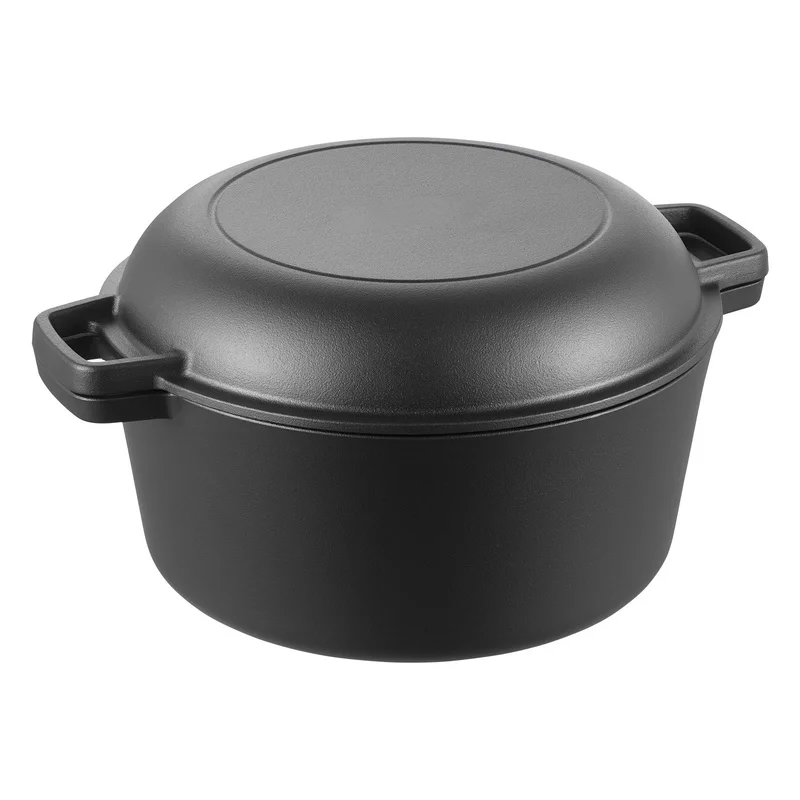 Cast Iron Dutch Oven 2-in-1 Pre-Seasoned 5 Qt Black Double Pot with Lid Handles
Cast Iron Dutch Oven 2-in-1 Pre-Seasoned 5 Qt Black Double Pot with Lid Handles