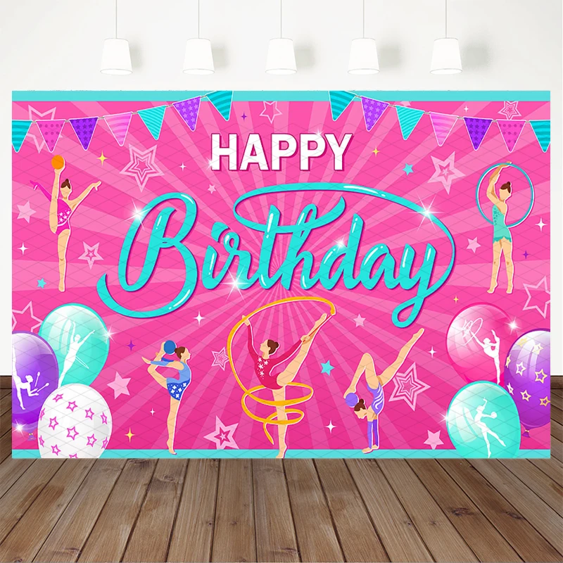 Mocsicka Gymnastics Happy Birthday Photography Backdrop Pink Teal Rhythmic Balloon Star Background Cloth Girls Party Photo Booth
Mocsicka Gymnastics Happy Birthday Photography Backdrop Pink Teal Rhythmic Balloon Star Background Cloth Girls Party Photo Booth