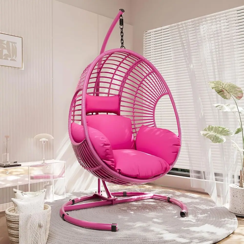 Outdoor Indoor Wicker Egg Swing Chair with Stand, Up to 400lbs Capacity, Ideal for Patio, Bedroom, Garden, Balcony - Pink
Outdoor Indoor Wicker Egg Swing Chair with Stand, Up to 400lbs Capacity, Ideal for Patio, Bedroom, Garden, Balcony - Pink
