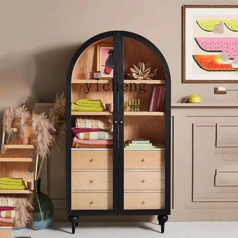 GZ retro Nordic glass cabinet modern simple double door bookcase medieval solid wood arched wine cabinet
GZ retro Nordic glass cabinet modern simple double door bookcase medieval solid wood arched wine cabinet