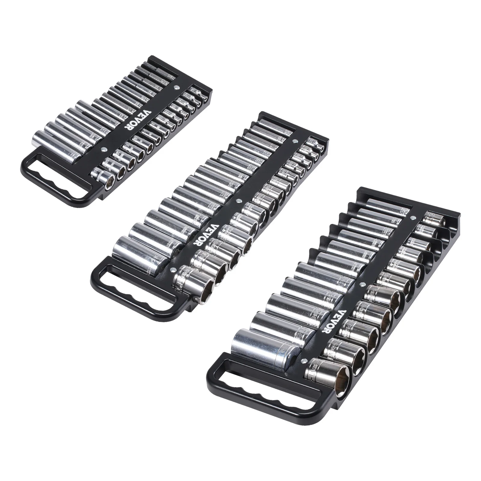 VEVOR 3PCS Magnetic Socket Organizer Tray 1/4'' 3/8'' 1/2'' Metric & SAE Socket Holder Set up to 76 Sockets for Tool Box Drawer
VEVOR 3PCS Magnetic Socket Organizer Tray 1/4'' 3/8'' 1/2'' Metric & SAE Socket Holder Set up to 76 Sockets for Tool Box Drawer