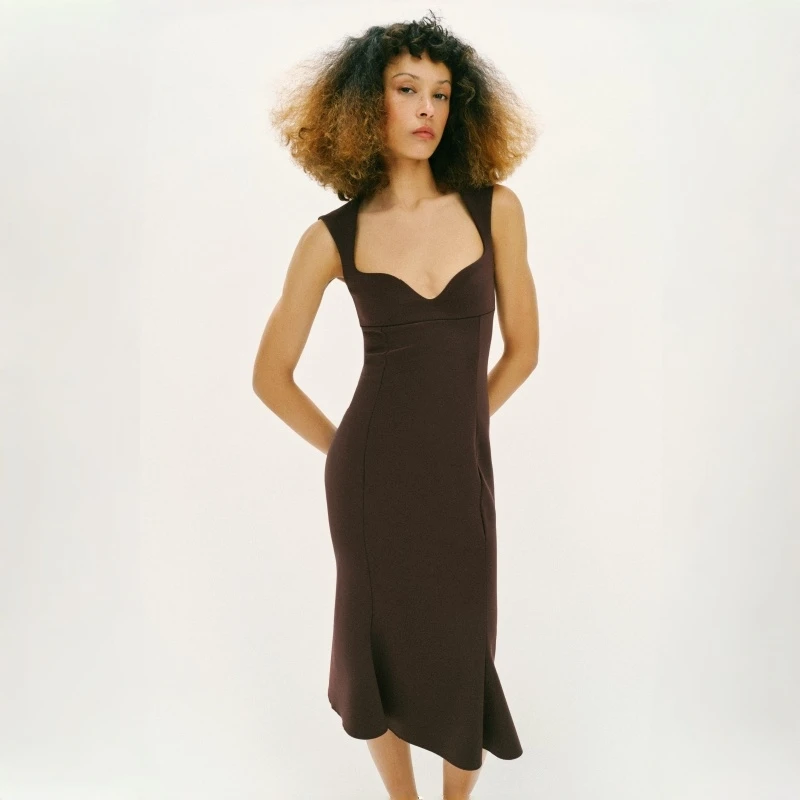 Brown Sweetheart Neck Sleeveless Midi Dress Bodycon Mermaid Evening Party Dress Elegant Formal Outfit Designer Inspired
Brown Sweetheart Neck Sleeveless Midi Dress Bodycon Mermaid Evening Party Dress Elegant Formal Outfit Designer Inspired
