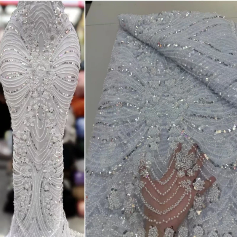 White Fashion Latest Africa Embroidered Tulle Net Fabric With Beads High Quality Luxury Sequins Net Lace Evening Party Dress
White Fashion Latest Africa Embroidered Tulle Net Fabric With Beads High Quality Luxury Sequins Net Lace Evening Party Dress