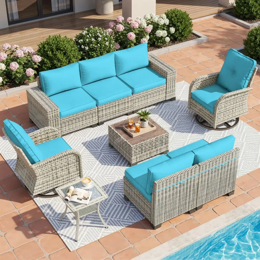 Outdoor Patio Furniture Set with Rocking Swivel Chair Wicker Sectional Sofa Set, Patio Conversation Set with Thickened Cushions
Outdoor Patio Furniture Set with Rocking Swivel Chair Wicker Sectional Sofa Set, Patio Conversation Set with Thickened Cushions