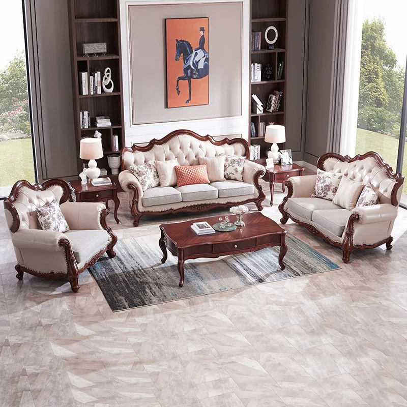American-style living room solid wood leather sofa, European fabric 123 combination villa large U-shaped sofa
American-style living room solid wood leather sofa, European fabric 123 combination villa large U-shaped sofa