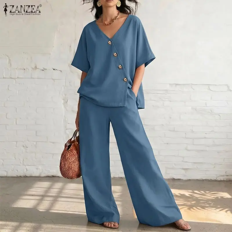 Stylish Summer Pant Sets 2026 ZANZEA Women V Neck Short Sleeve Blouse Wide Leg Trousers Suit Casual Solid Color OL Work Outfits
Stylish Summer Pant Sets 2026 ZANZEA Women V Neck Short Sleeve Blouse Wide Leg Trousers Suit Casual Solid Color OL Work Outfits