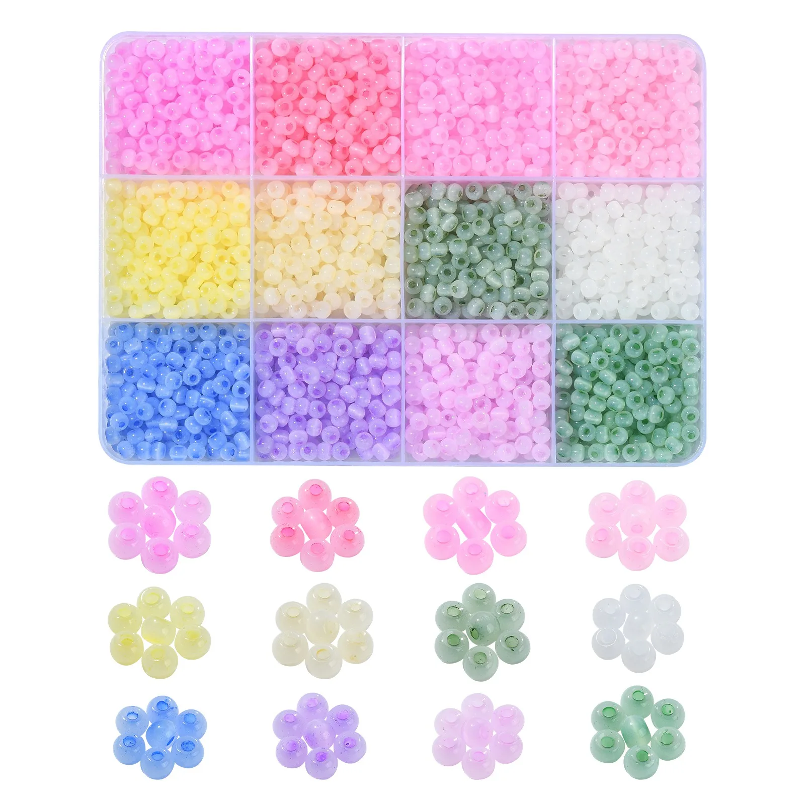 Approx 2300Pcs 12 Colors 3mm Ceylon Glass Seed Beads Colorful Glass Seed Beads Tiny Round Beads for Jewelry Making Set
Approx 2300Pcs 12 Colors 3mm Ceylon Glass Seed Beads Colorful Glass Seed Beads Tiny Round Beads for Jewelry Making Set