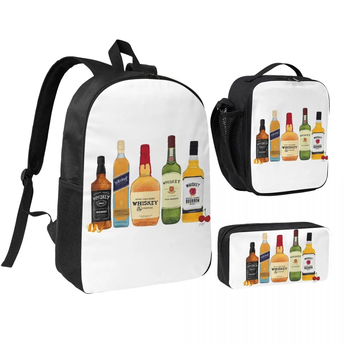 Whiskey Bottles Illustration Backpack Student BookBag School Bag Shoulder Bags 3ps Insulated Lunch Bag Pencil Case
Whiskey Bottles Illustration Backpack Student BookBag School Bag Shoulder Bags 3ps Insulated Lunch Bag Pencil Case