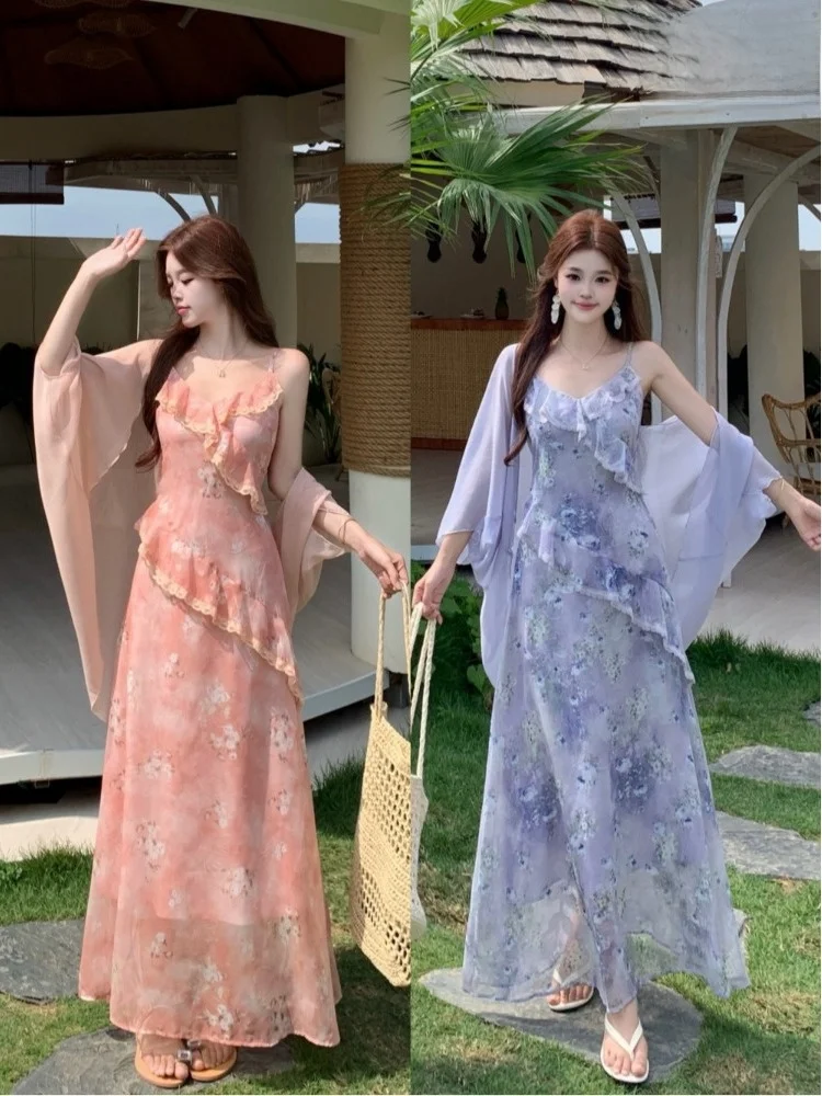 Romantic Large Size Floral Print Maxi Dress Women's Summer Vacation Style Two-Piece Set Sleeveless V-Neck High Waist Long Skirt
Romantic Large Size Floral Print Maxi Dress Women's Summer Vacation Style Two-Piece Set Sleeveless V-Neck High Waist Long Skirt