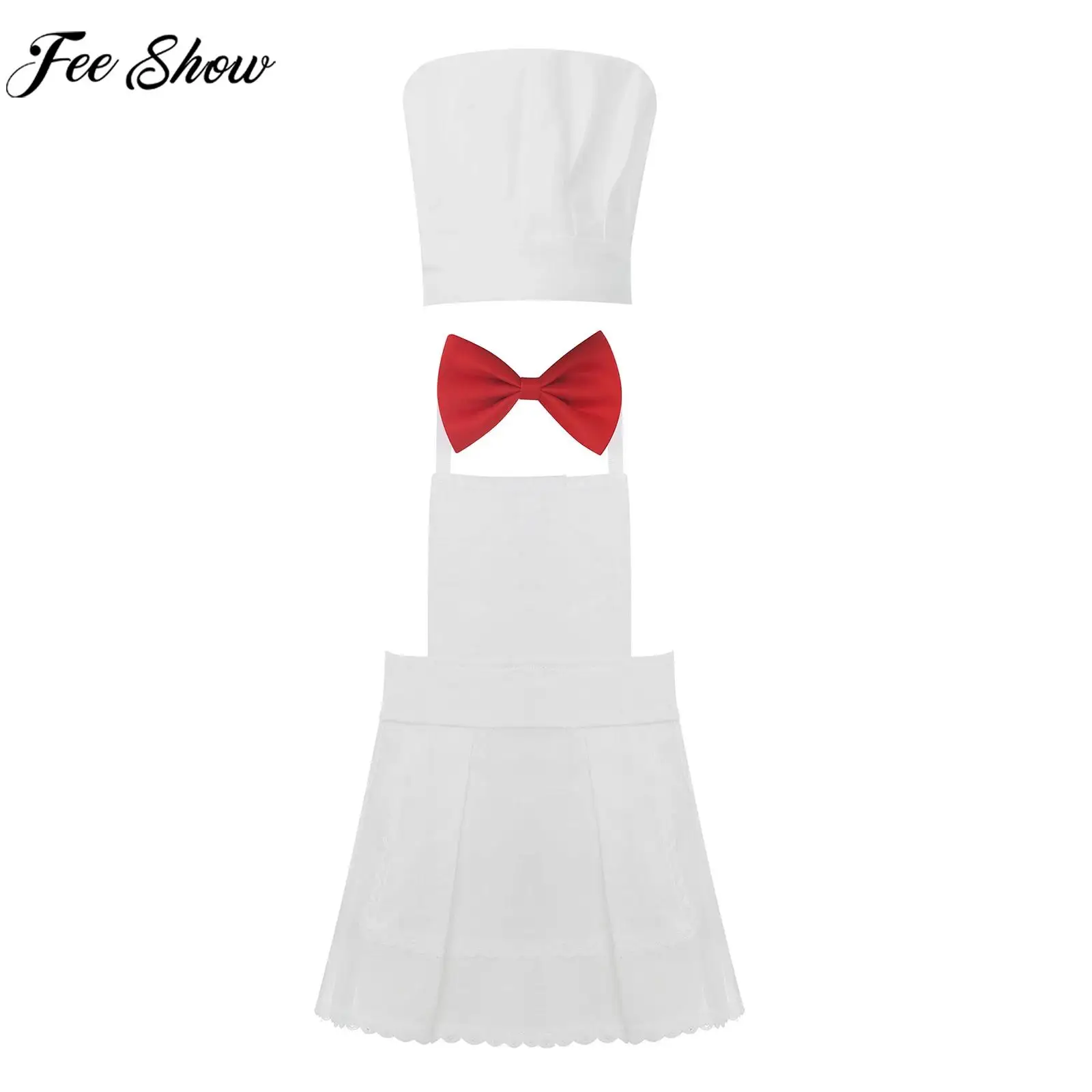 

Newborn Baby Chef Photography Props Halloween Chef Cosplay Costume White Apron with Hat Bow Tie Set for Baptism Birthday Party