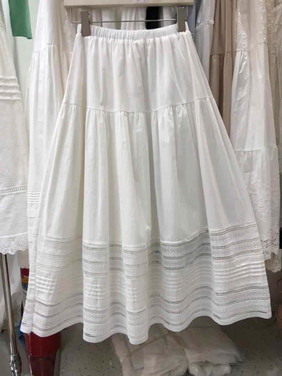 Ele White Cotton A-Line Skirt Women's Design Sensation Hollow out Lace Spring Summer High Waist Midi Skirt
Ele White Cotton A-Line Skirt Women's Design Sensation Hollow out Lace Spring Summer High Waist Midi Skirt