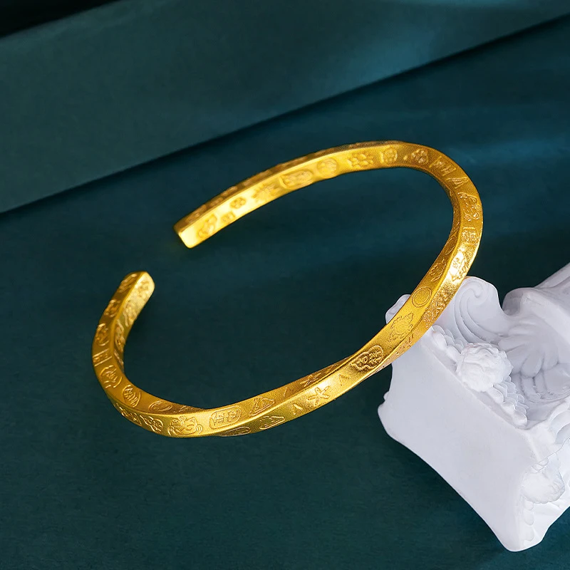 Luxury 100% 24K Ancient Gold Twist Flower Open Bangle, Lucky Words, Chinese Square Blessings Twist Rope Bracelet
Luxury 100% 24K Ancient Gold Twist Flower Open Bangle, Lucky Words, Chinese Square Blessings Twist Rope Bracelet