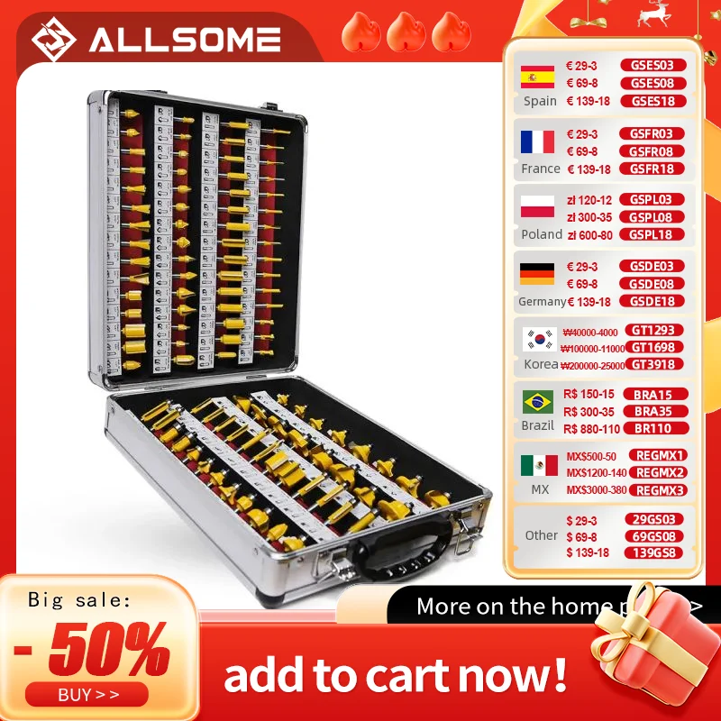 ALLSOME 100Pcs 1/4" Router Bit Set Trimming Straight Milling Cutter Wood Bits Tungsten Carbide Cutting Woodworking Trimming
ALLSOME 100Pcs 1/4" Router Bit Set Trimming Straight Milling Cutter Wood Bits Tungsten Carbide Cutting Woodworking Trimming