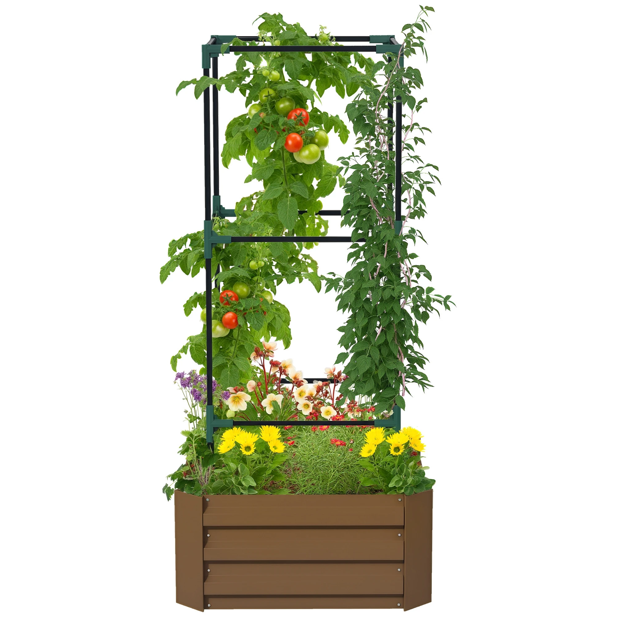 Galvanized Planter Box, 24" X 24" X 55" Raised Garden Bed with Tomato Cage for Climbing Vines, Brown
Galvanized Planter Box, 24" X 24" X 55" Raised Garden Bed with Tomato Cage for Climbing Vines, Brown