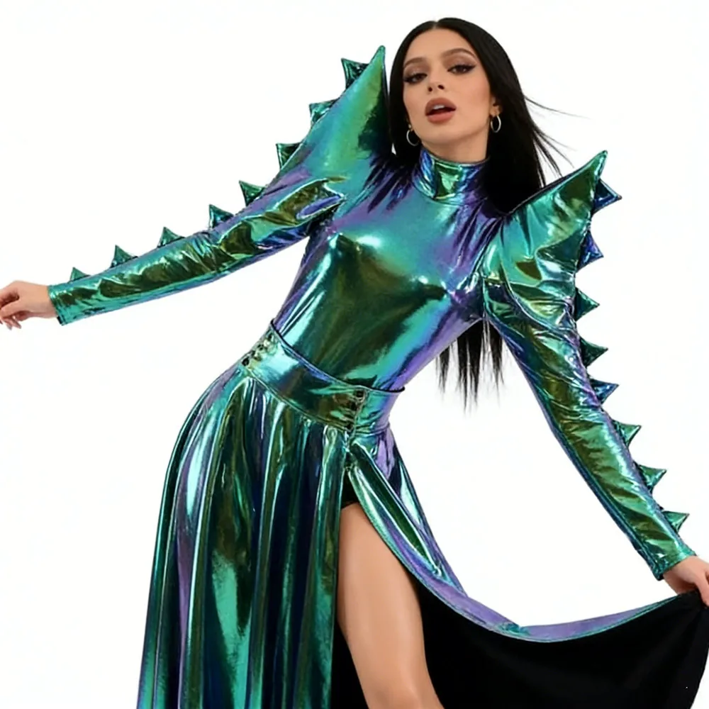 Green Laser Patent Leather Exaggerated Shoulder Bodysuit Long Skirt Women Stage Wear Singer Bar Nightclub Performance Clothes
Green Laser Patent Leather Exaggerated Shoulder Bodysuit Long Skirt Women Stage Wear Singer Bar Nightclub Performance Clothes