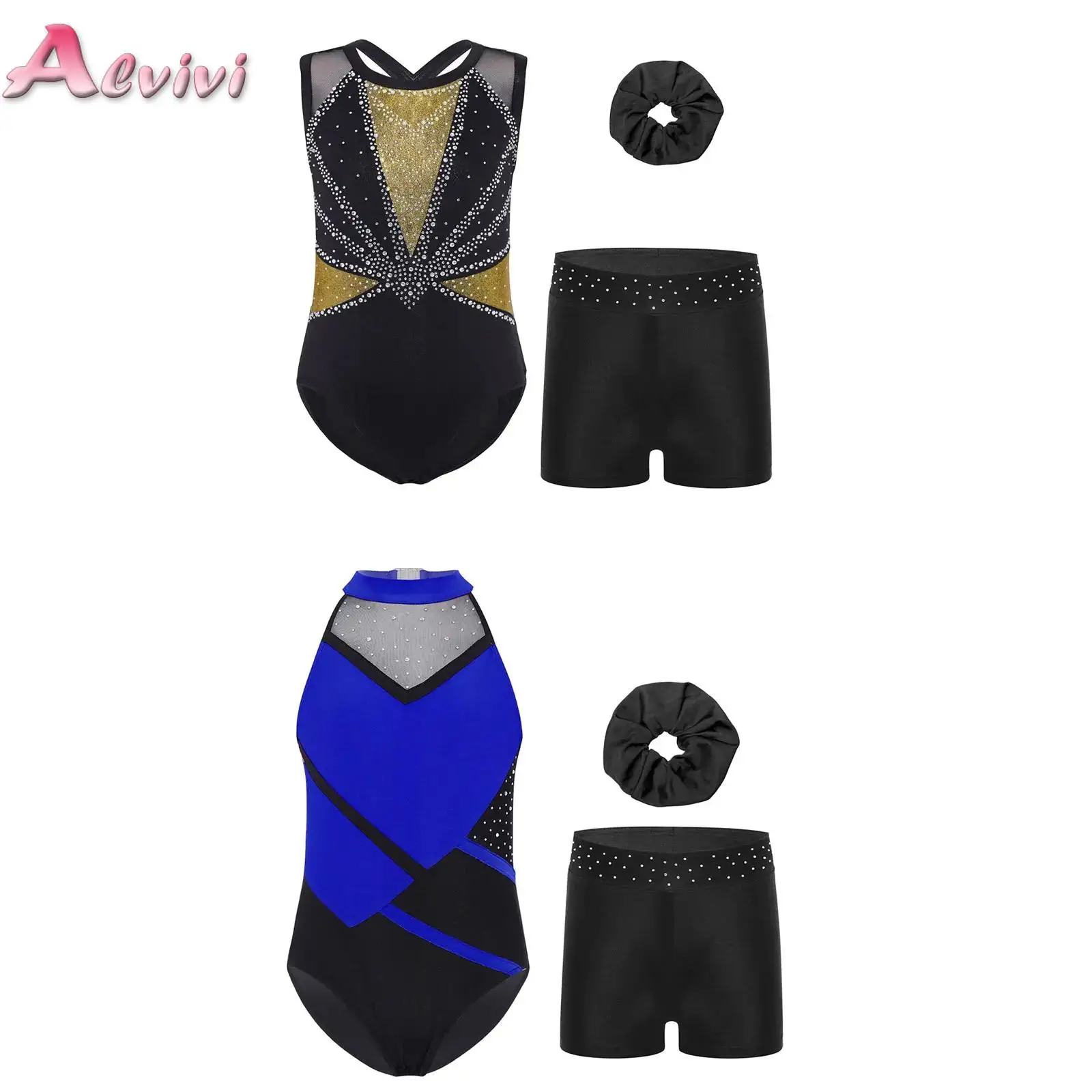 Kids Girls Ballet Gymnastics Sets Rhinestones Sheer Mesh Leotard with Shorts Hairband Athletic Unitard Biketard Dance Outfits
Kids Girls Ballet Gymnastics Sets Rhinestones Sheer Mesh Leotard with Shorts Hairband Athletic Unitard Biketard Dance Outfits