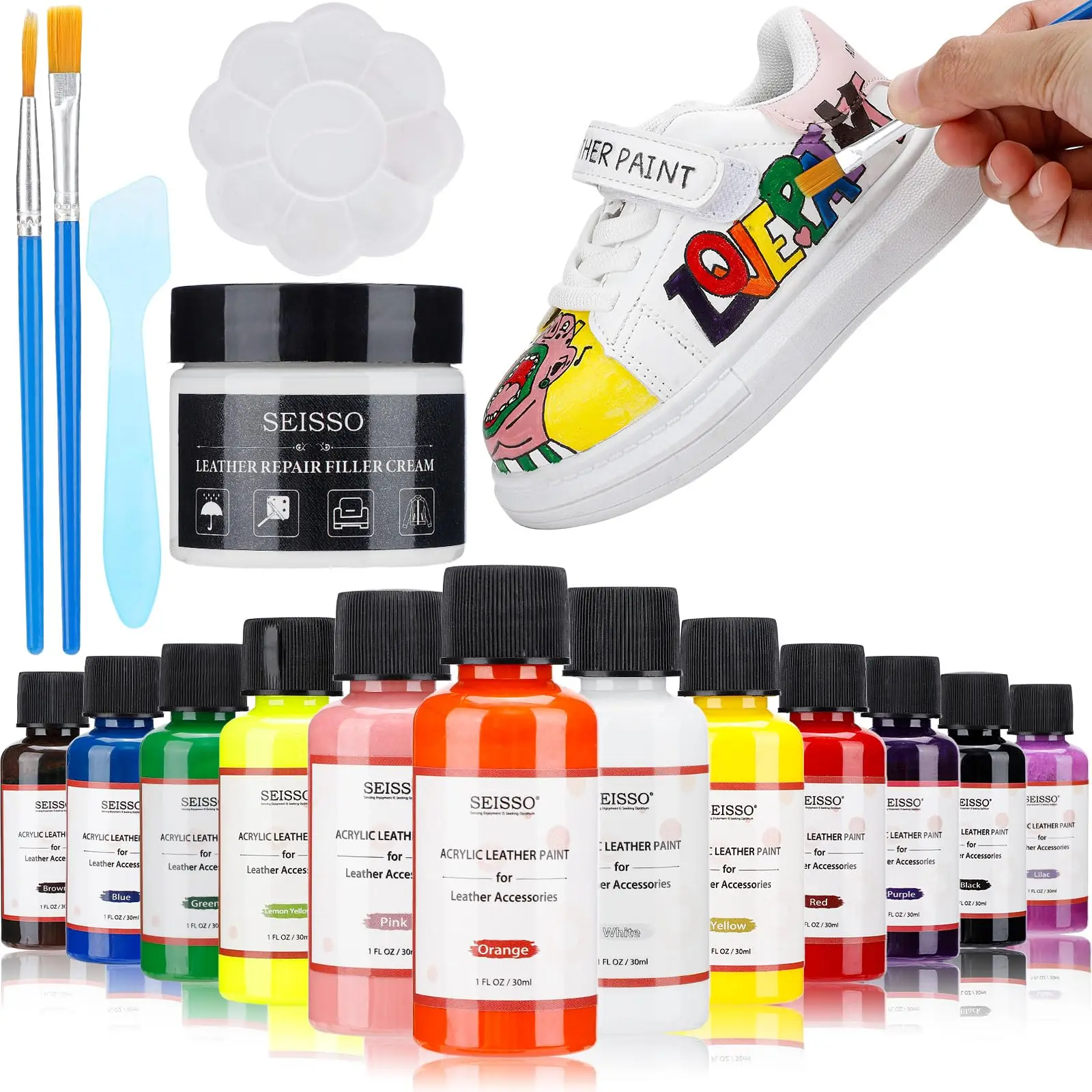 SEISSO 12Colors Acrylic Leather Paint Set 1oz/30ml with Repair Filler Cream for Shoes Wallets Couches Car Seat Jacket DIY Crafts
SEISSO 12Colors Acrylic Leather Paint Set 1oz/30ml with Repair Filler Cream for Shoes Wallets Couches Car Seat Jacket DIY Crafts