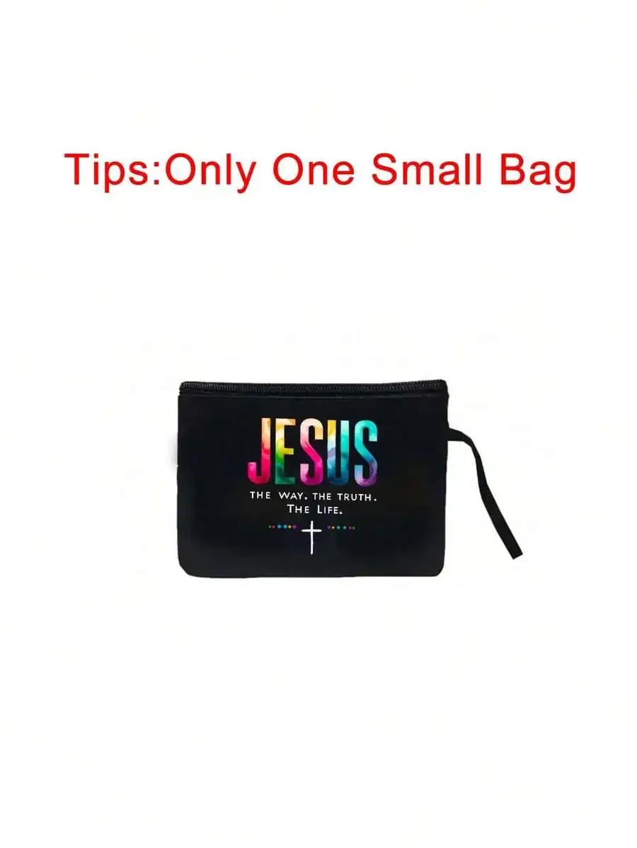 Black Minimalist Cosmetic Bag With Colorful Jesus Cross Print Zipper Closure
Black Minimalist Cosmetic Bag With Colorful Jesus Cross Print Zipper Closure