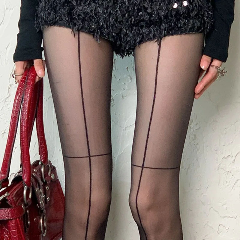 Women's Sexy Black Tights Y2K Gothic Fashion Front and Backseam Cross Lien Sheer Tights Spicy Girl Sexy Pantyhose Mesh Stockings 
Women's Sexy Black Tights Y2K Gothic Fashion Front and Backseam Cross Lien Sheer Tights Spicy Girl Sexy Pantyhose Mesh Stockings
