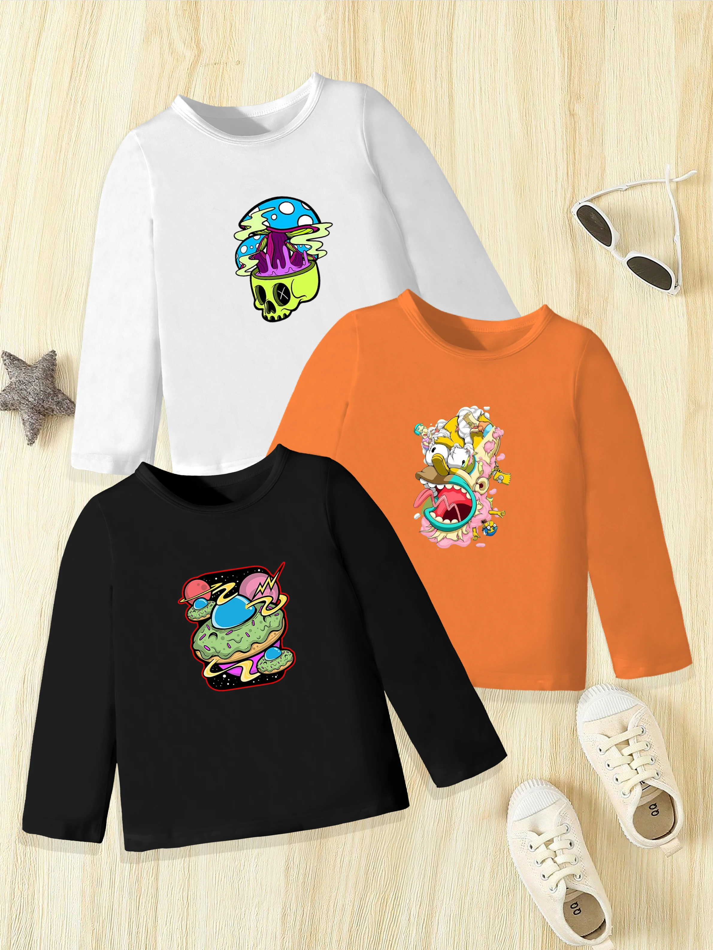 3 шт.: Осенний базовый слой для мальчиков с рисунком пончика и планеты и черепа
3 шт.: Осенний базовый слой для мальчиков с рисунком пончика и планеты и черепа
