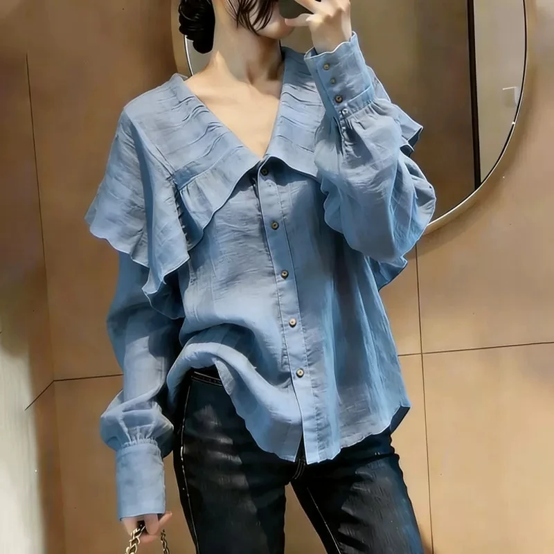 Vintage Women's Blouses Solid Color Korean-style Shirts Fashion Loose Spring/Summer Clothing Long Sleeves Ruffle Women Top
Vintage Women's Blouses Solid Color Korean-style Shirts Fashion Loose Spring/Summer Clothing Long Sleeves Ruffle Women Top