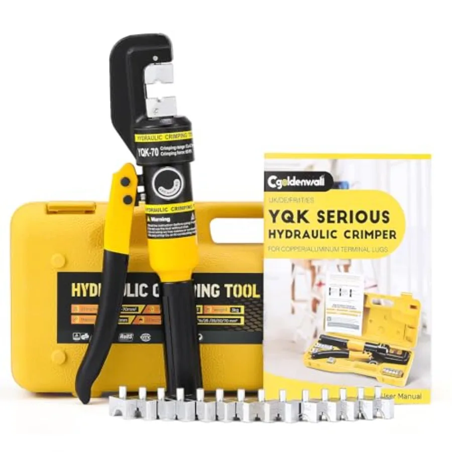 Hydraulic Crimping Tools 10T 12 AWG to 2/0 AWG with Hexagon Steel 9 Dies for Copper and Aluminum Terminal Lugs Battery Wire Cri
Hydraulic Crimping Tools 10T 12 AWG to 2/0 AWG with Hexagon Steel 9 Dies for Copper and Aluminum Terminal Lugs Battery Wire Cri