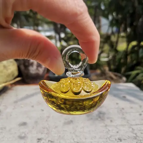 5cm Hanging Crystal Gold Ingots Figurines Glass Feng Shui Ornaments Lucky Home Decoration Miniature Fortune Crafts