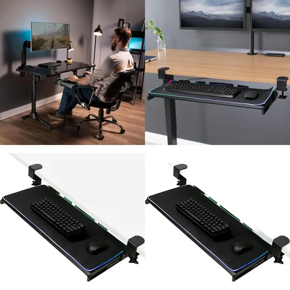 Extended Slide-Out Keyboard Tray with RGB LED Mouse Pad, C-Clamp Mount, 27x11 Inch, Black
Extended Slide-Out Keyboard Tray with RGB LED Mouse Pad, C-Clamp Mount, 27x11 Inch, Black