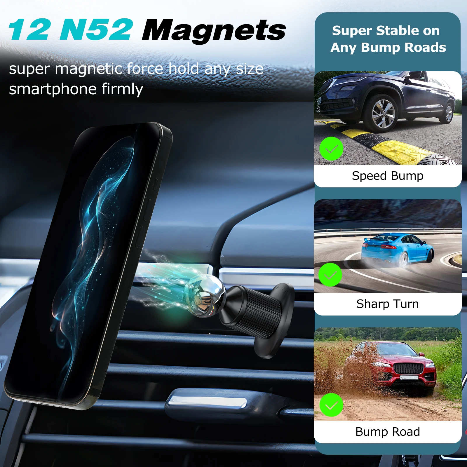 MagSafe Car Phone Mount, 3-in-1 Air Vent/Dashboard/Desktop Stand 12 Magnets Strong Hold for IPhone Android
MagSafe Car Phone Mount, 3-in-1 Air Vent/Dashboard/Desktop Stand 12 Magnets Strong Hold for IPhone Android