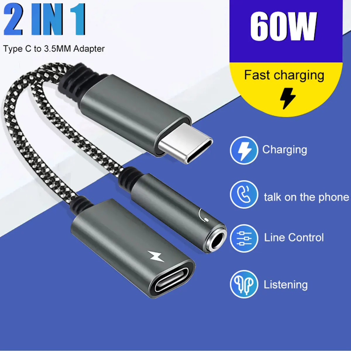 Кабель-адаптер аудио okscc 2 в 1 PD 60 Вт Быстрая зарядка Type-C/USB-C Универсальный адаптер для телефона/планшета/компьютера/наушники 3,5 мм
Кабель-адаптер аудио okscc 2 в 1 PD 60 Вт Быстрая зарядка Type-C/USB-C Универсальный адаптер для телефона/планшета/компьютера/наушники 3,5 мм