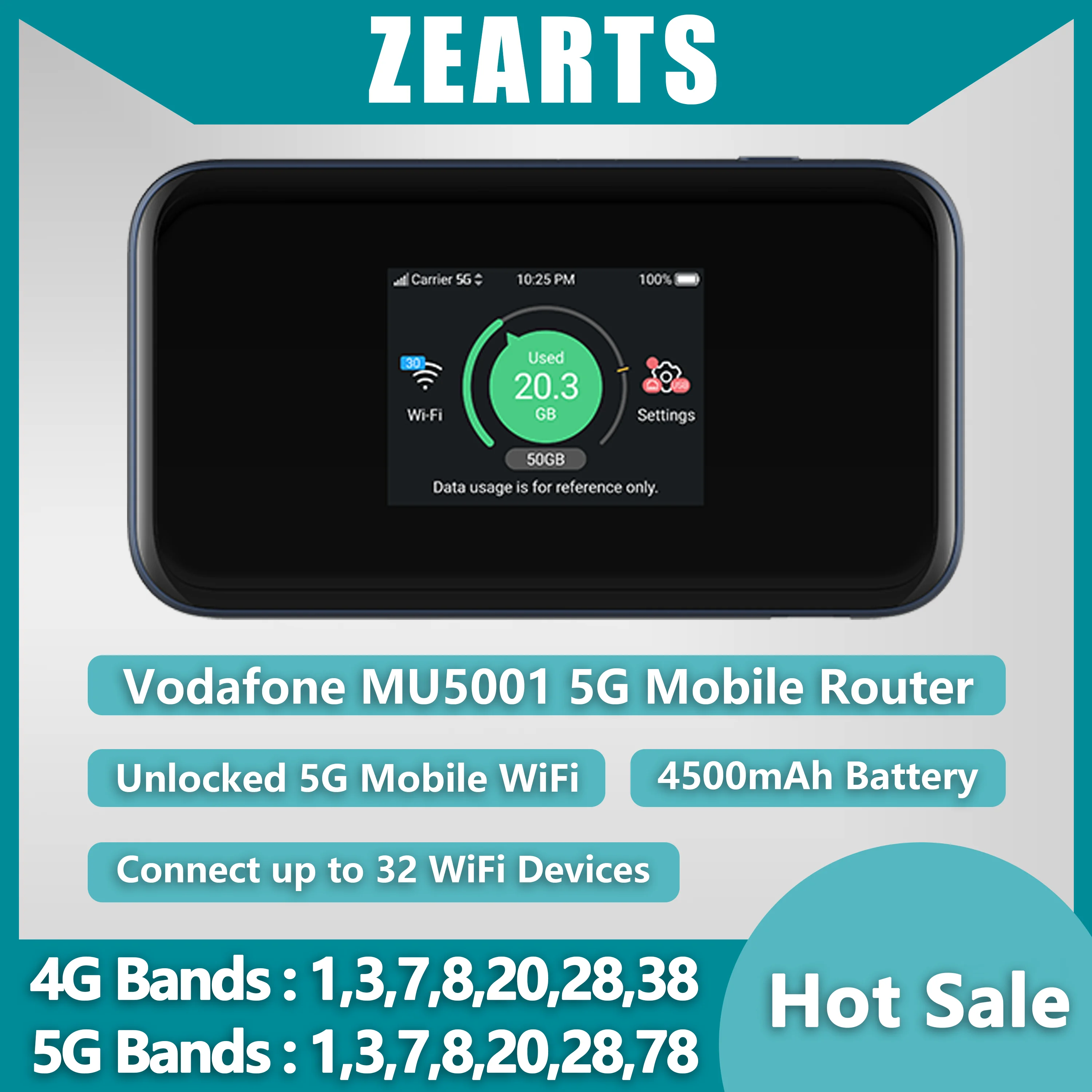 ZEARTS Unlocked Modem MU5001 Vodafone 5G Dual Band WiFi 6 Wireless SIM Card Mobile Router(used 95%new without box No interface)
ZEARTS Unlocked Modem MU5001 Vodafone 5G Dual Band WiFi 6 Wireless SIM Card Mobile Router(used 95%new without box No interface)