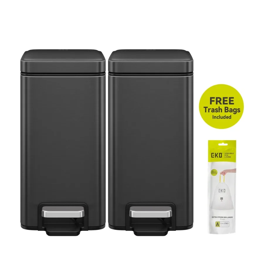 Genie Bathroom Trash Can 2 Pack 1.3 Gallon Stainless Steel Gun Metal with Sample Trash Bags Included
Genie Bathroom Trash Can 2 Pack 1.3 Gallon Stainless Steel Gun Metal with Sample Trash Bags Included