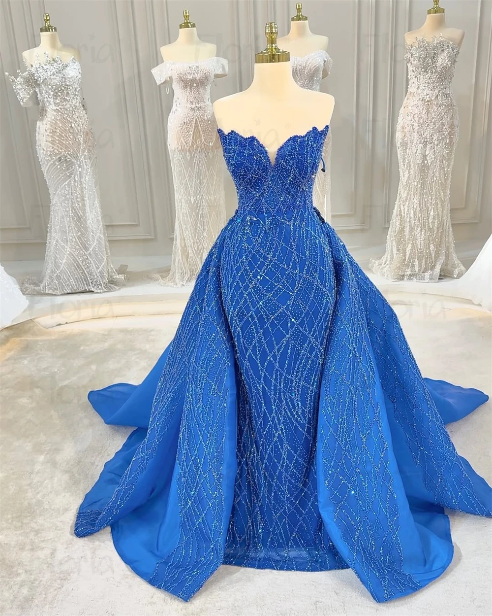 Royal Blue Two Pieces Prom Dresses With Overskirt Lace Sweetheart Neck Wedding Guest Gown Dubai Arabic Party Night Customized
Royal Blue Two Pieces Prom Dresses With Overskirt Lace Sweetheart Neck Wedding Guest Gown Dubai Arabic Party Night Customized