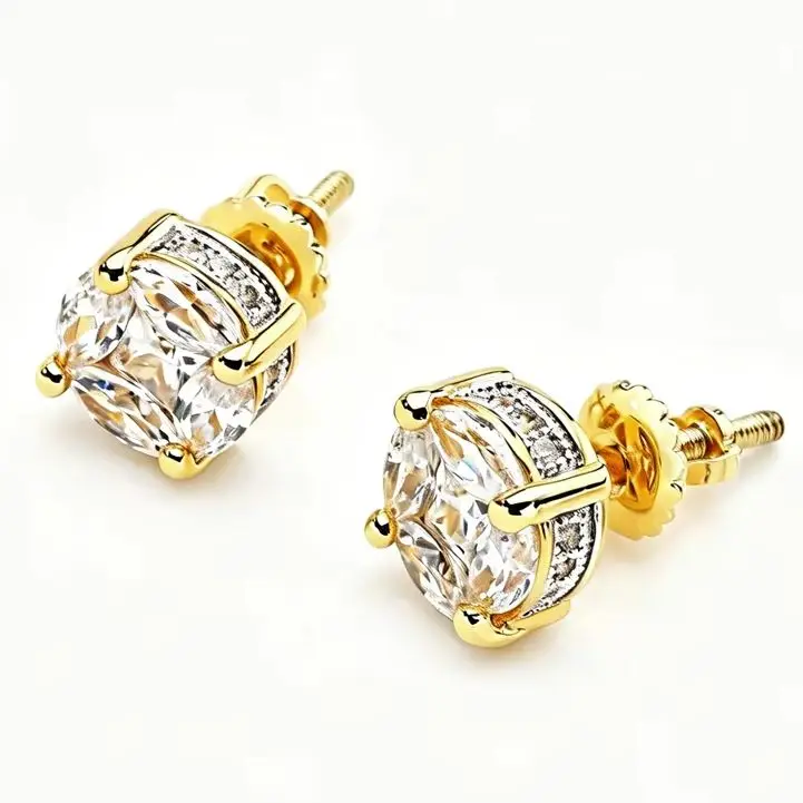 VANAXIN 925 sterling silver Luxury Iced Out CZ Round Stud Earrings 14K Gold Plated Screw Back Earrings for Men Women Hip Hop
VANAXIN 925 sterling silver Luxury Iced Out CZ Round Stud Earrings 14K Gold Plated Screw Back Earrings for Men Women Hip Hop
